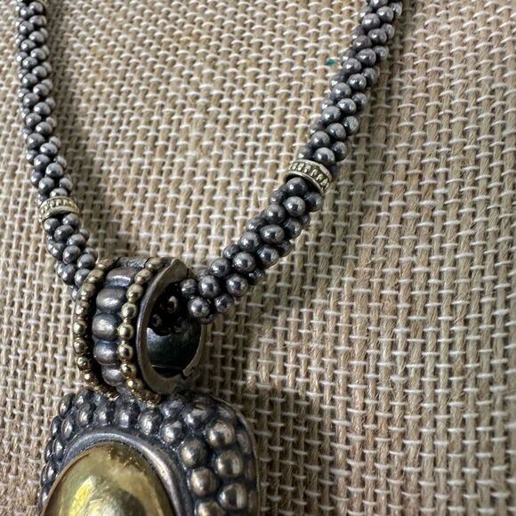 Vintage Lagos Cavier Mix Metal 925 & 18k Bead Chain And Large Pendant - Picture 3 of 11
